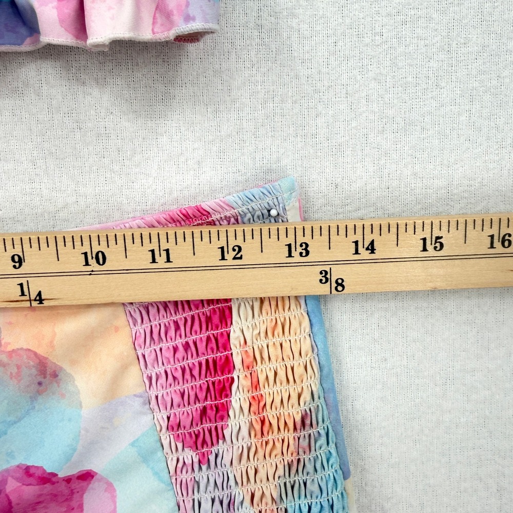 RAD SWIM Betsy Smocked Bikini Medium Pink Blue Watercolor High Waist Swimsuit - Picture 12 of 16